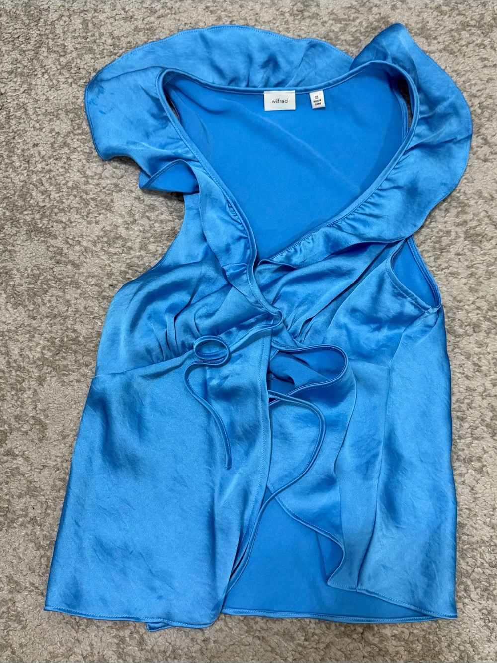 Wilfred Electric Blue Satin Ruffle-Trim Tie-Front Cami
